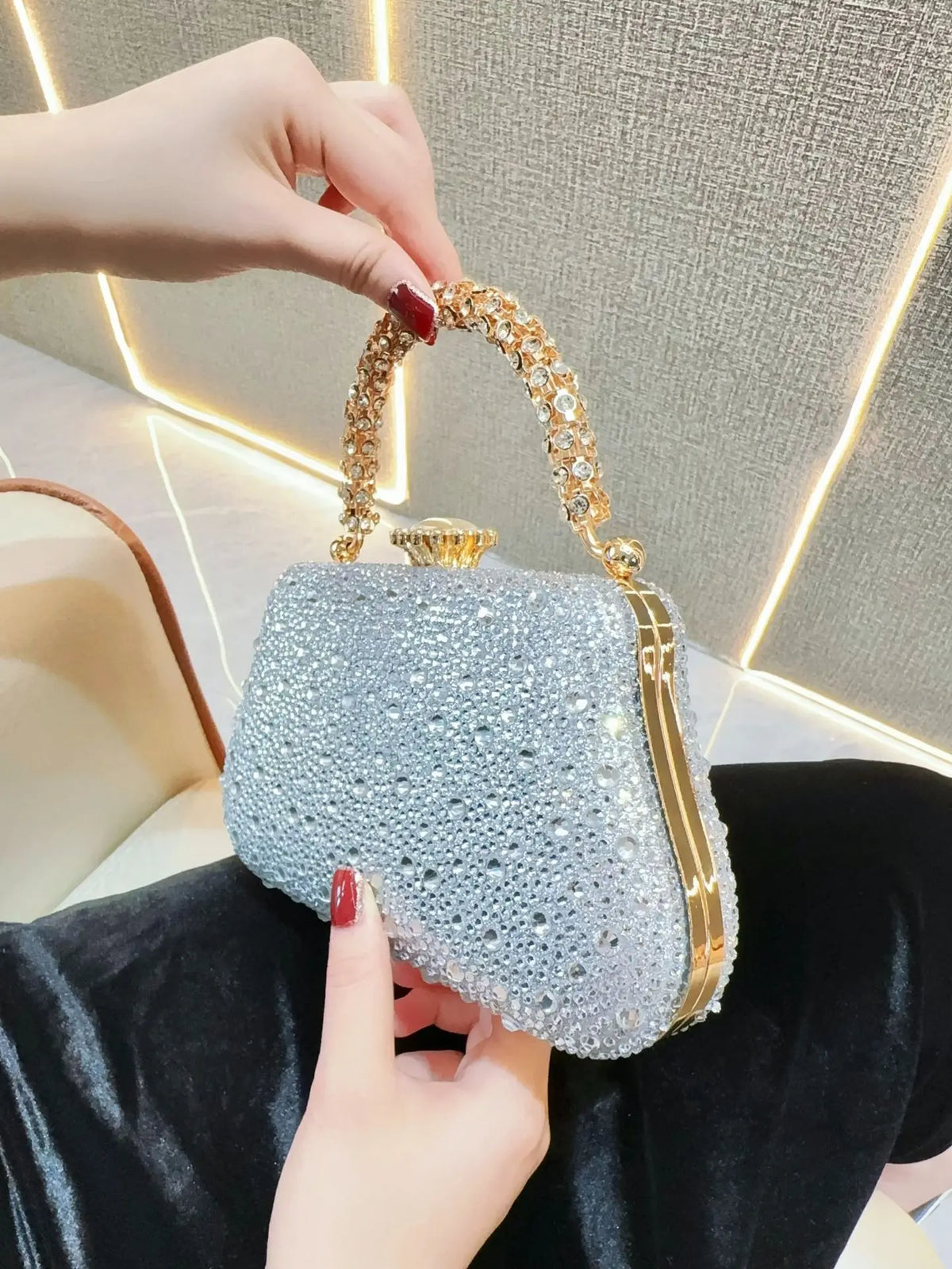 XIYUAN Golden Evening Bags for Women Rhinestone Clutches and Purse Female Party/Dinner/Banquet Handbags Prom Chain Shoulder Bags