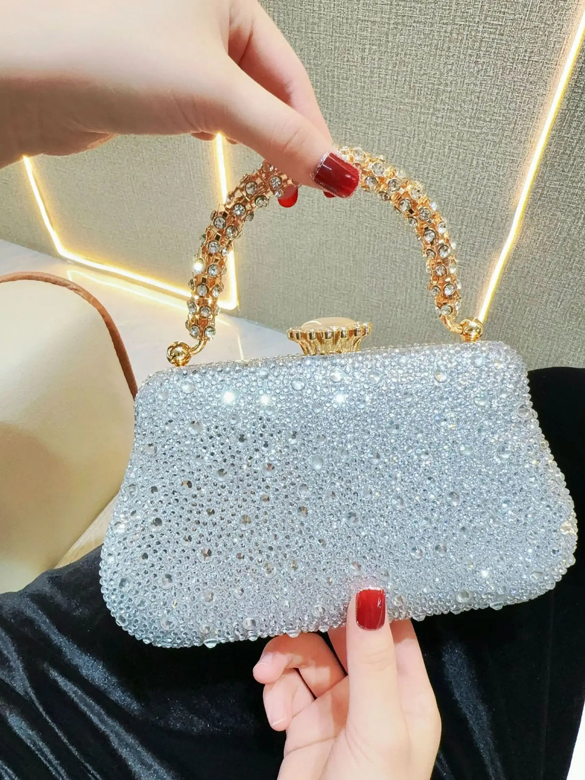 XIYUAN Golden Evening Bags for Women Rhinestone Clutches and Purse Female Party/Dinner/Banquet Handbags Prom Chain Shoulder Bags